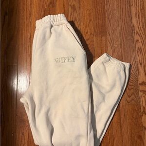 Ivory Joggers with Embroidered “Wifey” Detail